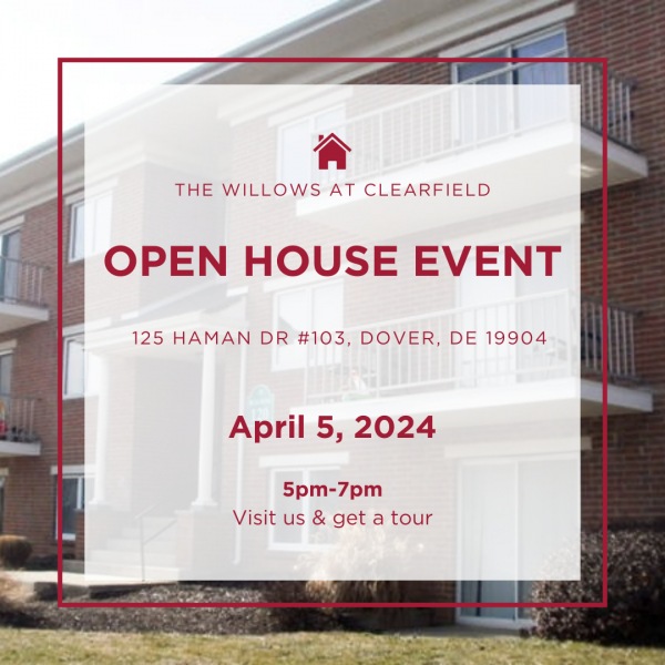 🏡✨ Join us for an exclusive Open House event at The Willows at Clearfield!🌟 Don't miss this opportunity to explore our community and find the perfect place to call home. See you there!

Available Rentals*
2 BR $505 
3 BR $904

Open House🏡
📅April 5, 2024 from 5pm-7pm
📍125 Haman Dr #103, Dover, DE 19904
📞 302.678.1388
*Note: Minimum and max income restrictions apply. Ask manager for more details.

#OpenHouse #affordablerentals #lihtc #LihtcRentals #Ingerman #OpenHouseEvent #DelawareOpenHouse #KentCountyDE #kentcounty #HouseHunting #RealEstateEvent #HomeSweetHome #DoverDE #Delawarerentals #Delaware #millsboroDe #Millsboro #laureldelaware #wilmingtonDE #Wilmington #newcastle #newcastledelaware #maryland #elktonmd #smyrna #smyrnade
