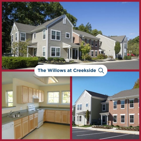 ⌛There's Still Time to Take Advantage of Our Waived App Fees Special!*

Available Now: 2 Bedrooms $1380-$1455/mo

🏡✨ The Willows at Creekside is where comfort meets affordability in Medford Township, Burlington County, New Jersey! Nestled on eight acres of serene land along the Rancocas Creek, our affordable rental community offers the perfect blend of tranquility and convenience. With easy access to major highways, public transit, and nearby shopping & dining options, everything you need is right at your doorstep.

Enjoy the outdoors with off-street parking, beautiful gardens, and a playground for the little ones. Plus, with onsite management and maintenance, we're here to ensure your living experience is always top-notch.

📍Office located at our sister-site: 
The Willows at Medford 
311 Stephen's Rise | Medford, NJ 08055 
📞(609) 654-1042 | willowsatcreekside.com (LINK IN BIO) 

*Note: Must apply by 4/31/24 for offer. Income restrictions apply. Max income must not exceed $66,960 -$68,640/yr depending on hous